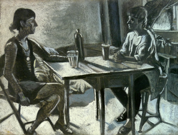 Two Women sitting of a dropleaf table. Study for "Two Women on the Edge"